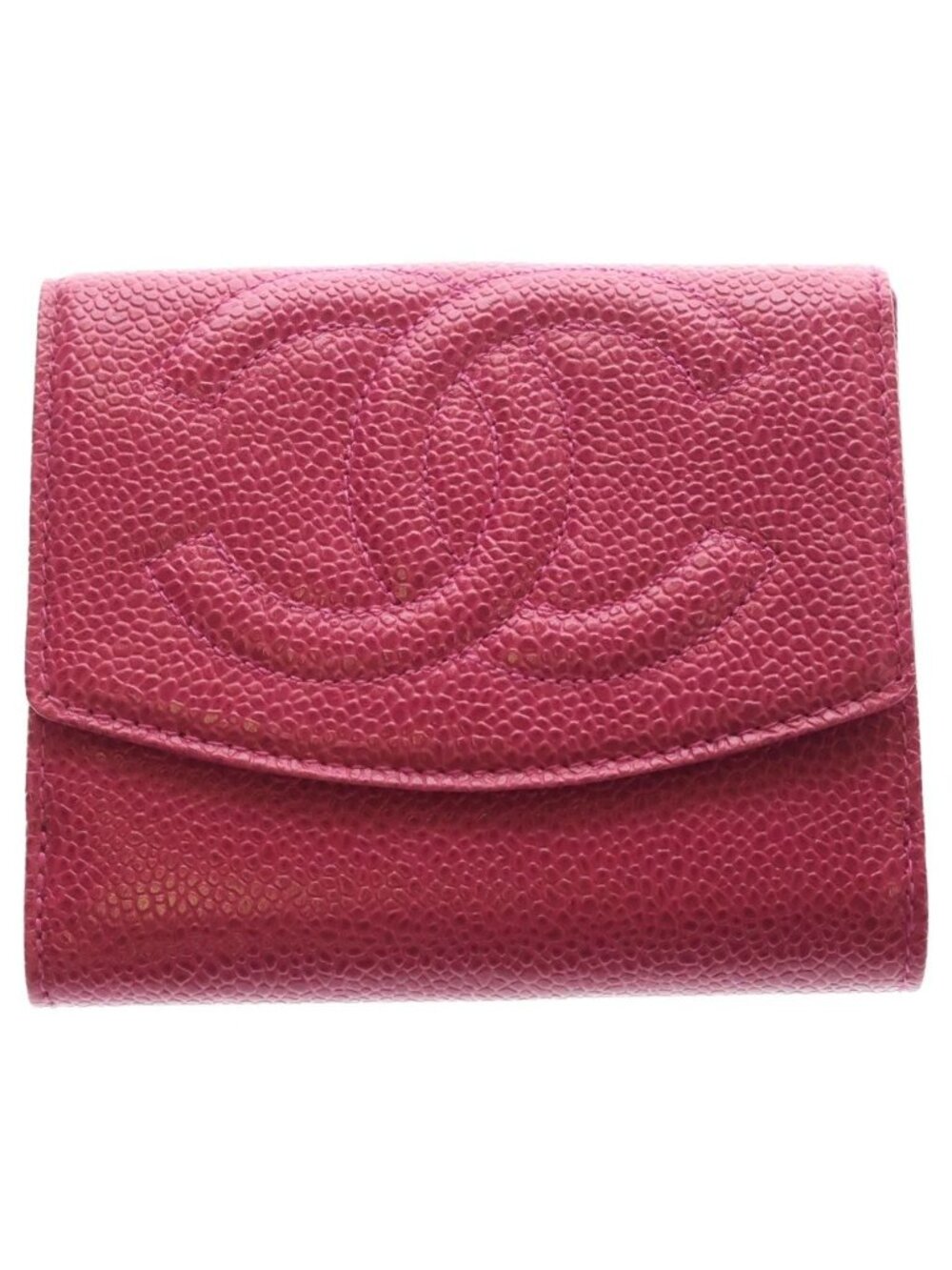 Chanel CC Logo Caviar Leather Compact Wallet Bifold Pink